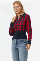 Patlı Polo Yaka Kazayağı Desenli Triko Kazak - Lacivert (1) Sementa