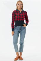 Patlı Polo Yaka Kazayağı Desenli Triko Kazak - Lacivert (2) Sementa