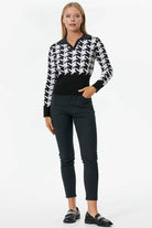 Patlı Polo Yaka Kazayağı Desenli Triko Kazak - Siyah (2) Sementa