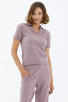 Polo Yaka Kısa Kol Triko Kazak - Gül (1) Sementa