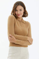 Polo Yaka Patlı Düğmeli Triko Kazak - Kamel (1) Sementa