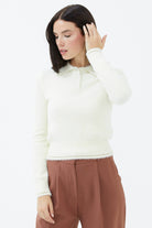 Polo Yaka Patlı Düğmeli Triko Kazak - Kemik (2) Sementa