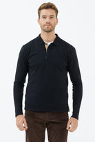 Polo Yaka Patlı  Düğmeli Triko Kazak - Siyah (2) Sementa