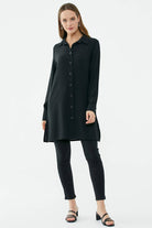 Rahat Kalıp Uzun Krep Gömlek - Siyah (1) Sementa