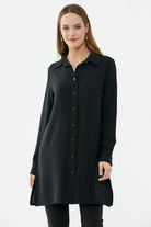 Rahat Kalıp Uzun Krep Gömlek - Siyah (3) Sementa