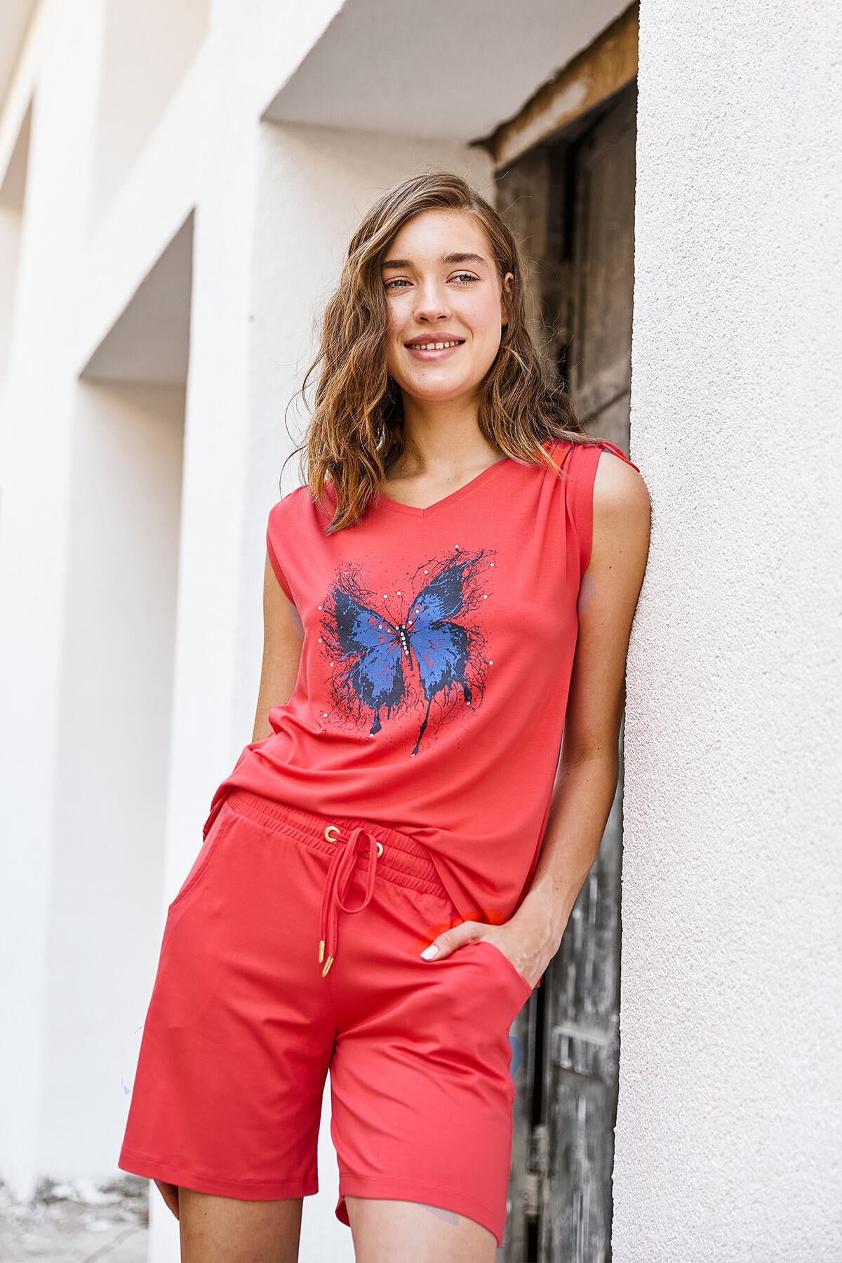 Rahat Kesim Penye Şort - Mercan (1) Sementa