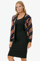 Renkli Blok Desen Triko Hırka - Siyah (2) Sementa