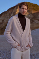 Şal Yaka Düğmeli Triko Hırka - Açık Bej (1) Sementa