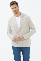 Şal Yaka Düğmeli Triko Hırka - Açık Bej (2) Sementa