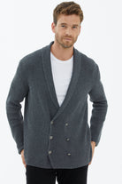 Şal Yaka Düğmeli Triko Hırka - Koyu Gri (2) Sementa