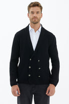 Şal Yaka Düğmeli Triko Hırka - Siyah (1) Sementa