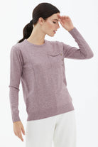 Sıfır Yaka Cepli Düğmeli Triko Kazak - Gül (1) Sementa