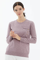 Sıfır Yaka Cepli Düğmeli Triko Kazak - Gül (2) Sementa