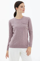 Sıfır Yaka Cepli Düğmeli Triko Kazak - Gül (3) Sementa