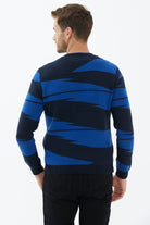 Sıfır Yaka Desenli Triko Kazak - Lacivert (3) Sementa