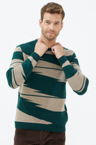 Sıfır Yaka Desenli Triko Kazak - Yeşil (2) Sementa