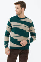 Sıfır Yaka Desenli Triko Kazak - Yeşil (3) Sementa