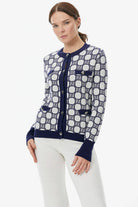 Sıfır Yaka Düğmeli Cep Detaylı Triko Hırka - Lacivert - Beyaz (1) Sementa