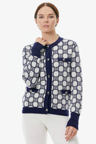 Sıfır Yaka Düğmeli Cep Detaylı Triko Hırka - Lacivert - Beyaz (2) Sementa