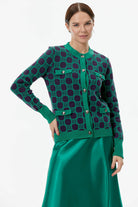 Sıfır Yaka Düğmeli Cep Detaylı Triko Hırka - Yeşil - Mor (1) Sementa