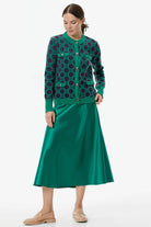 Sıfır Yaka Düğmeli Cep Detaylı Triko Hırka - Yeşil - Mor (3) Sementa