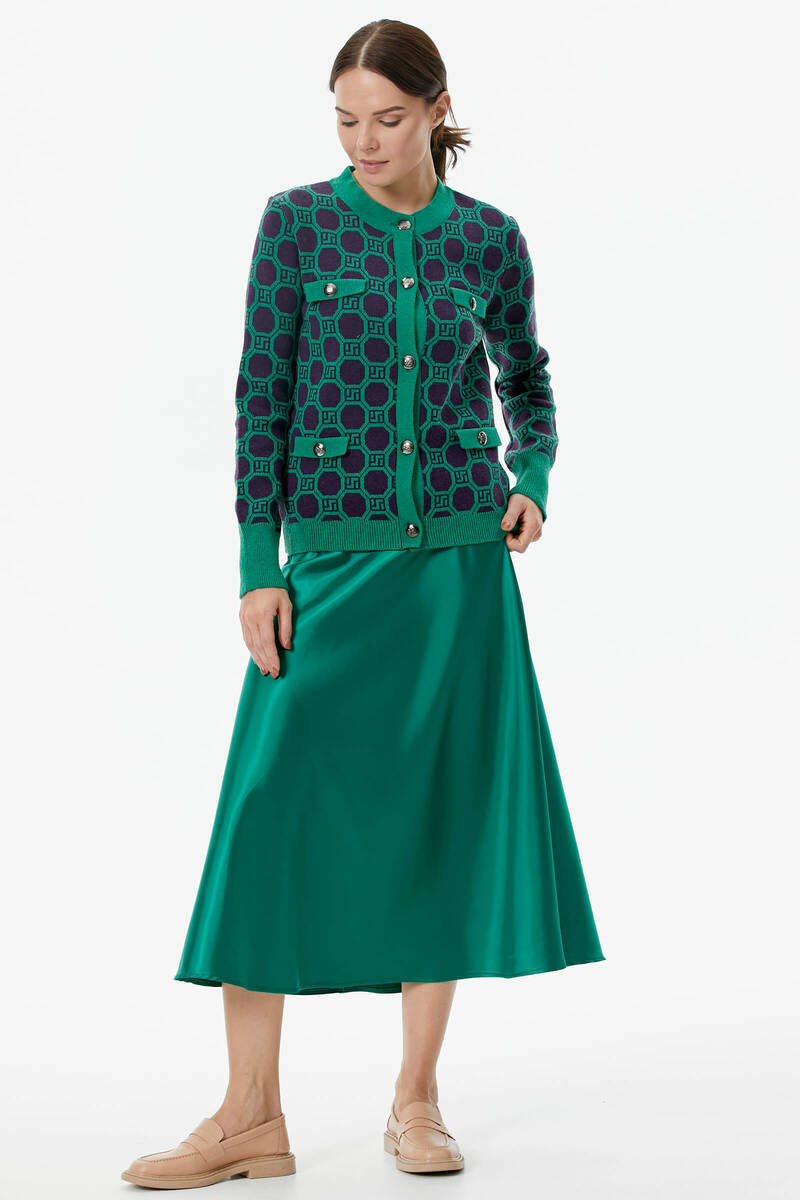 Sıfır Yaka Düğmeli Cep Detaylı Triko Hırka - Yeşil - Mor (3) Sementa