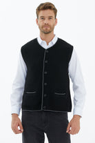 Sıfır Yaka Düğmeli Cepli Yelek - Siyah (2) Sementa