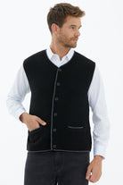 Sıfır Yaka Düğmeli Cepli Yelek - Siyah (3) Sementa