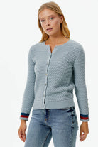 Sıfır Yaka Düğmeli Petek Desenli Triko Hırka - Mavi (1) Sementa