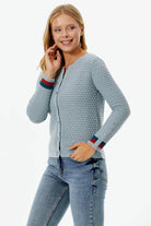 Sıfır Yaka Düğmeli Petek Desenli Triko Hırka - Mavi (2) Sementa