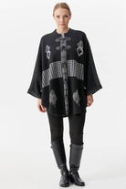 Sıfır Yaka Kilim Desenli Triko Panço - Siyah (1) Sementa