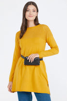 Sıfır Yaka Simli Triko Kadın Tunik - Hardal (1) Sementa