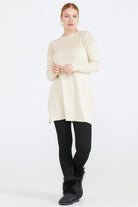 Sıfır Yaka Simli Triko Kadın Tunik - Krem (2) Sementa
