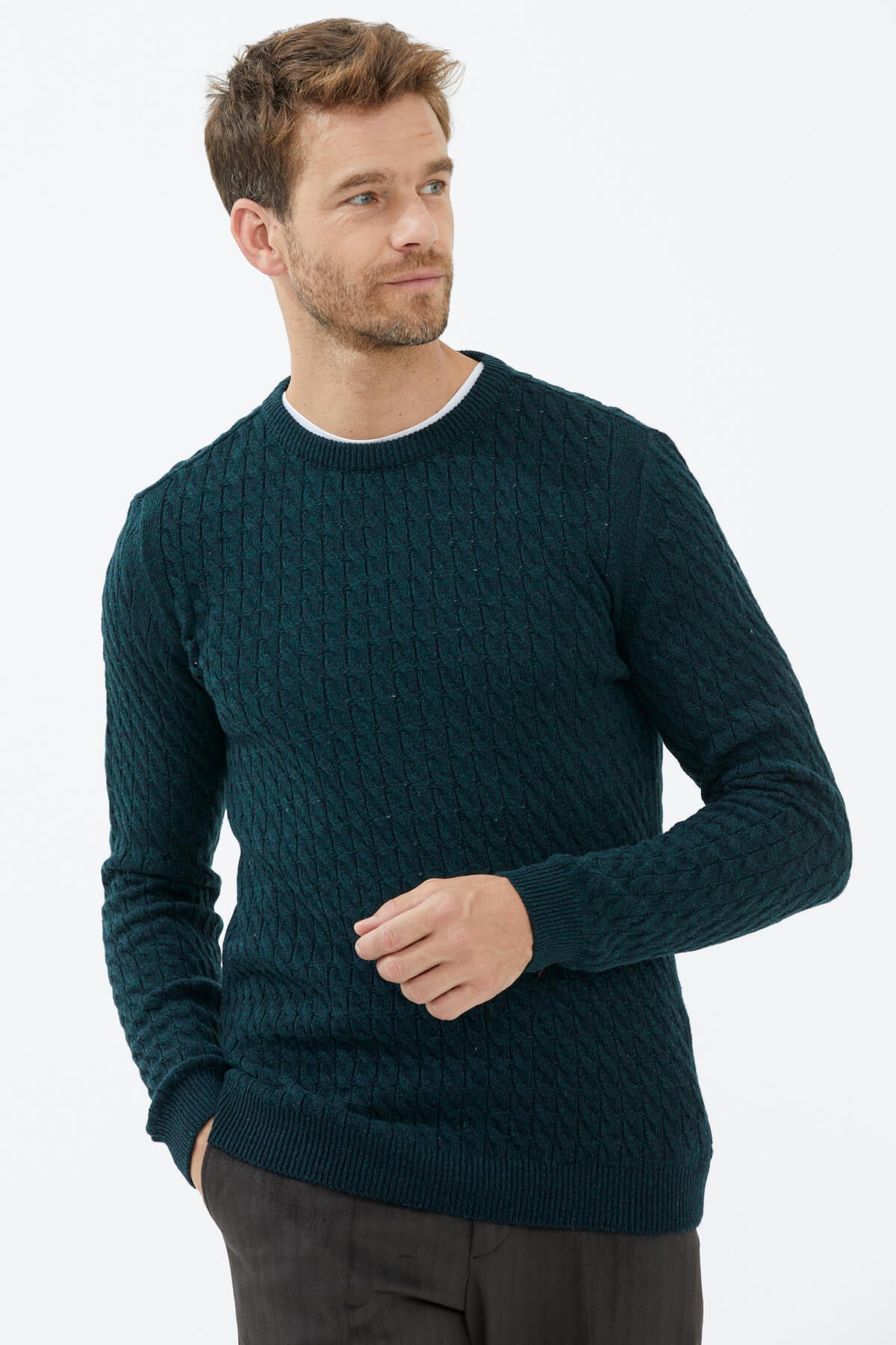 Sıfır Yaka Triko Kazak - Yeşil (2) Sementa