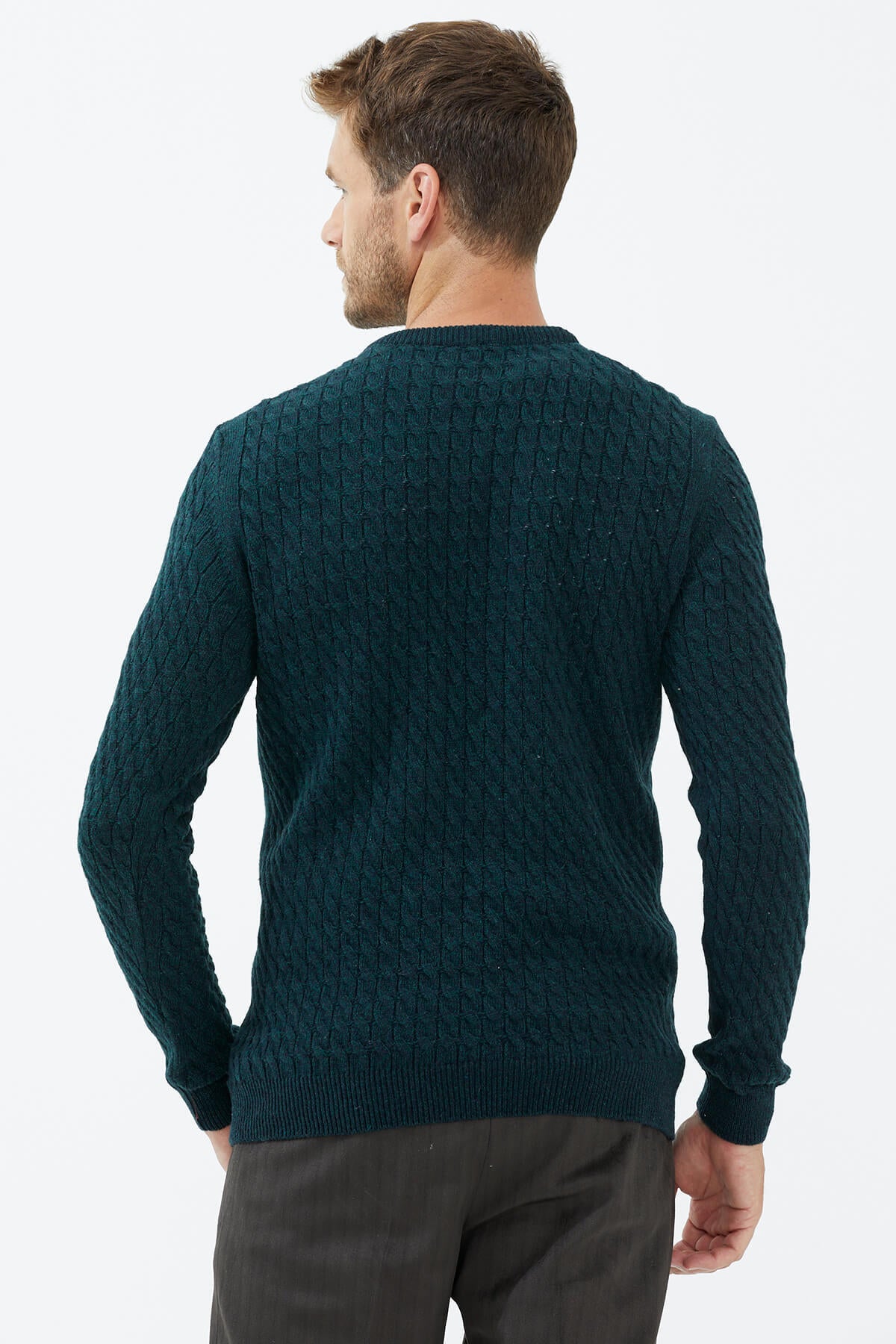 Sıfır Yaka Triko Kazak - Yeşil (3) Sementa