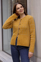 Sim Desenli Yumoş Triko Hırka - Hardal (1) Sementa