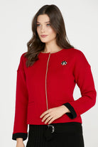 Sim Detaylı Kısa Triko Ceket - Kırmızı - Siyah (1) Sementa