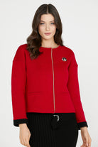 Sim Detaylı Kısa Triko Ceket - Kırmızı - Siyah (2) Sementa