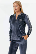 Sim Örme Detaylı Kadife Eşofman Takım - Antrasit (3) Sementa