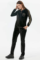 Sim Örme Detaylı Kadife Eşofman Takım - Siyah (3) Sementa