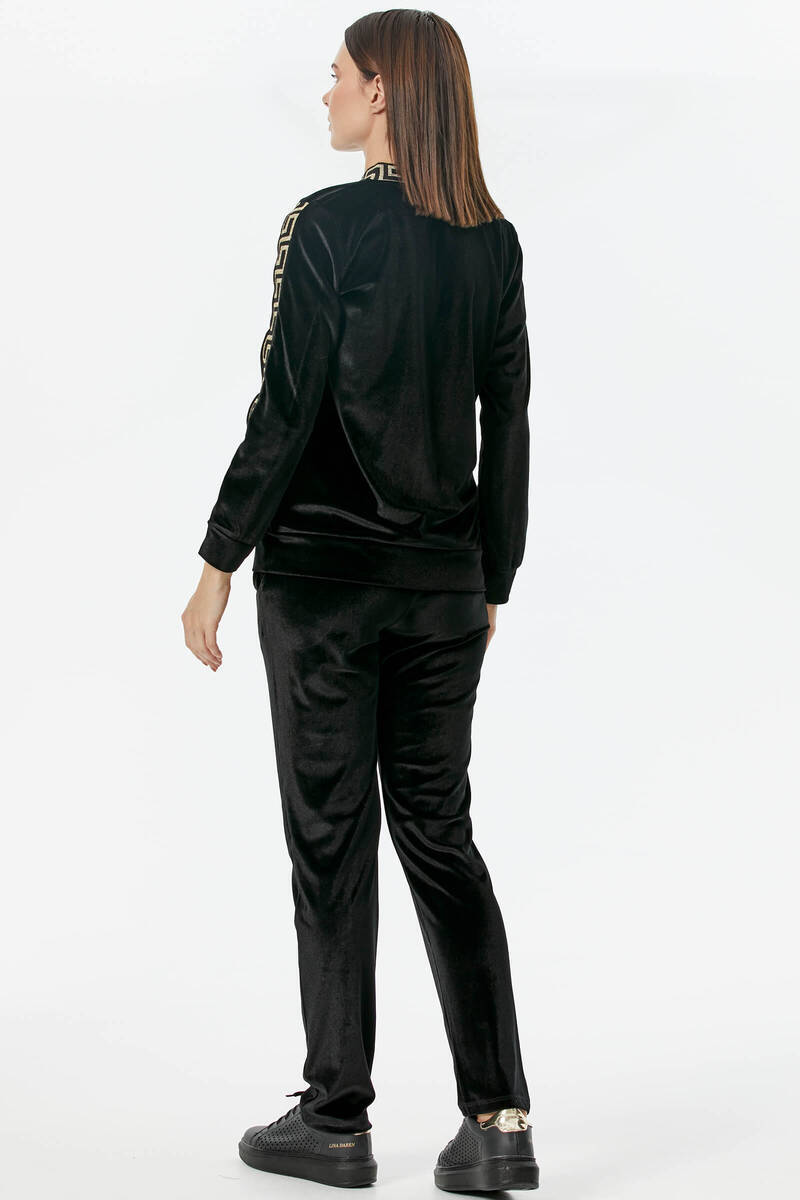 Sim Örme Detaylı Kadife Eşofman Takım - Siyah (5) Sementa