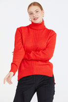 Tam Balıkçı Kadın Triko Kazak - Kırmızı (1) Sementa