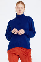 Tam Balıkçı Kadın Triko Kazak - Saks (1) Sementa