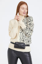 Tam Balıkçı Triko Leopar Desenli Kadın Kazak - Kemik (1) Sementa