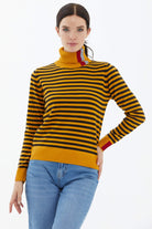 Tam Balıkçı Yaka Çizgili Triko Kazak - Güneş (1) Sementa