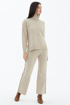 Tam Balıkçı Yaka Kazak Pantolon Triko Takım - Koyu Bej (1) Sementa