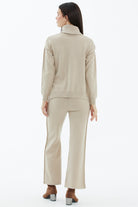 Tam Balıkçı Yaka Kazak Pantolon Triko Takım - Koyu Bej (3) Sementa