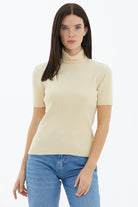 Tam Balıkçı Yaka Kısa Kollu Triko Kazak - Krem (1) Sementa
