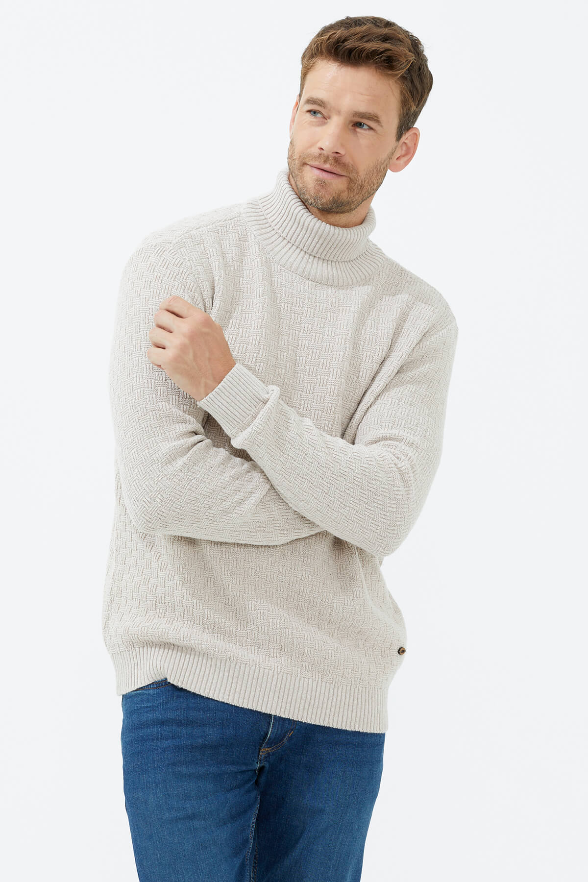 Tam Balıkçı Yaka Triko Kazak - Bej (1) Sementa