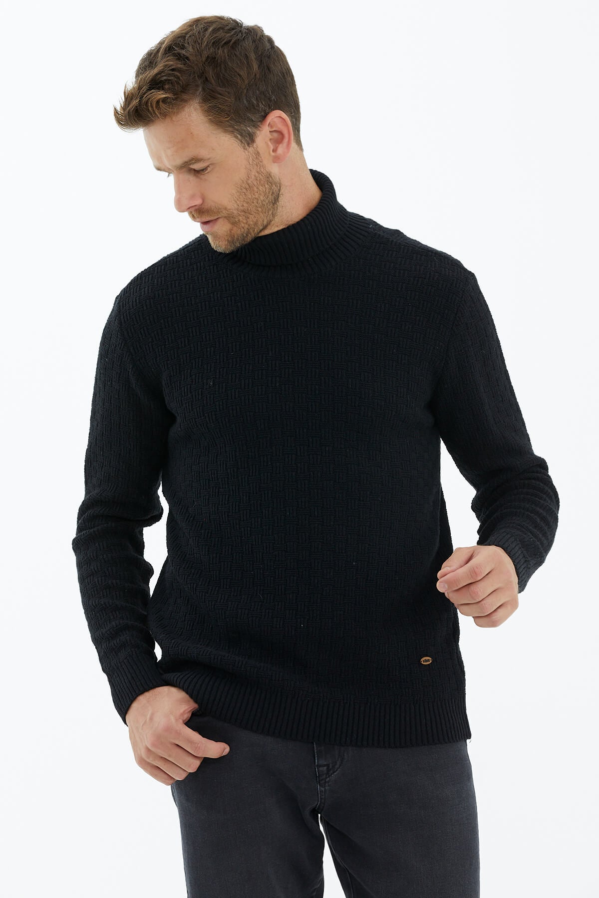 Tam Balıkçı Yaka Triko Kazak - Siyah (3) Sementa